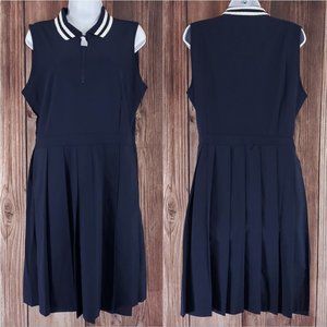 Nwot Tory Burch Sport size large navy blue white ribbed collar sleeveless dress.